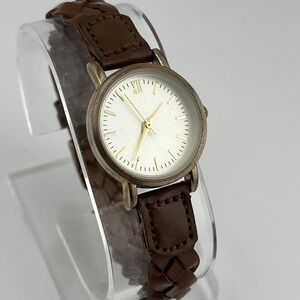 H&M Watch Women 25mm Gold Case Leather Braided Band- New Battery